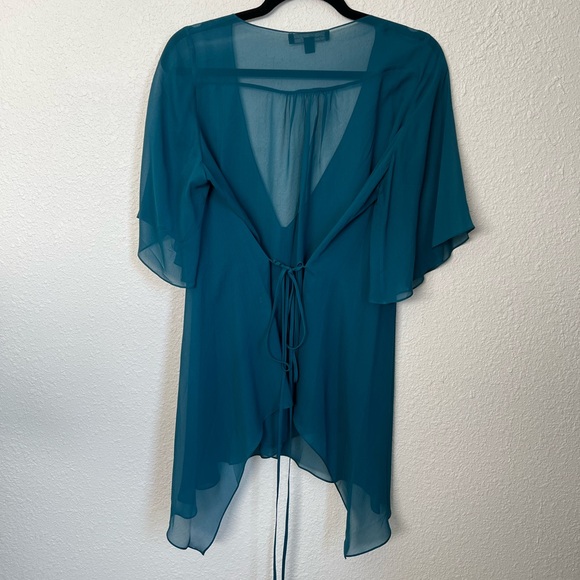 Elizabeth & James Teal Sheer V-Neck Blouse - Picture 5 of 5